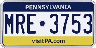 PA license plate MRE3753