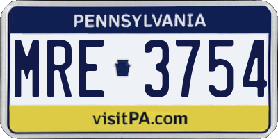 PA license plate MRE3754
