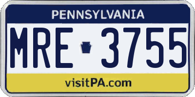 PA license plate MRE3755