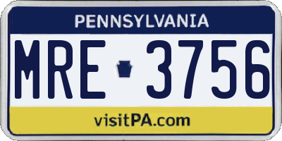 PA license plate MRE3756
