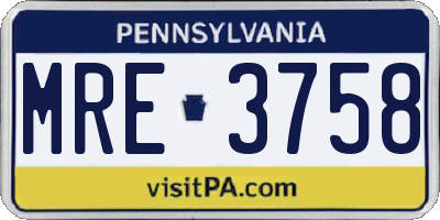 PA license plate MRE3758