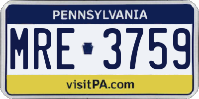 PA license plate MRE3759
