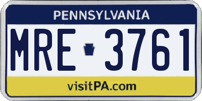 PA license plate MRE3761