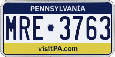 PA license plate MRE3763
