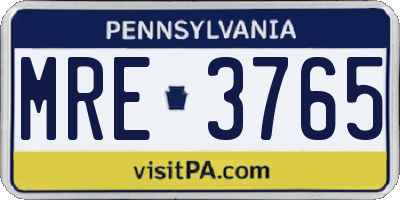 PA license plate MRE3765