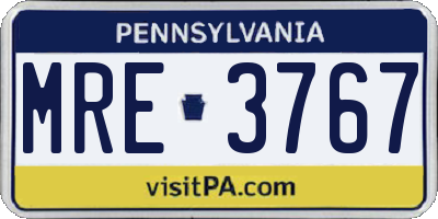 PA license plate MRE3767