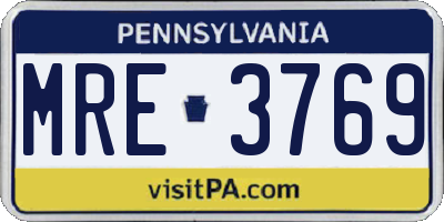 PA license plate MRE3769