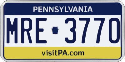 PA license plate MRE3770