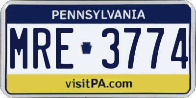 PA license plate MRE3774