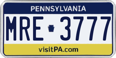 PA license plate MRE3777