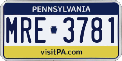 PA license plate MRE3781