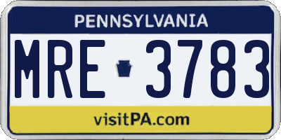 PA license plate MRE3783
