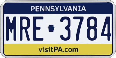 PA license plate MRE3784