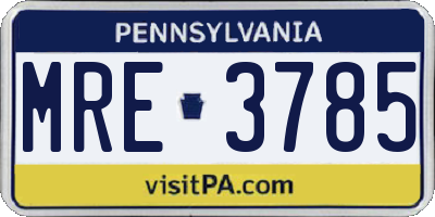 PA license plate MRE3785