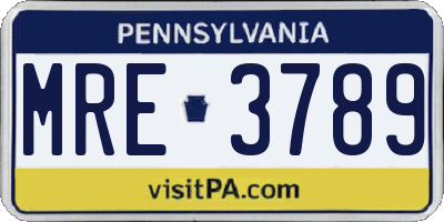 PA license plate MRE3789
