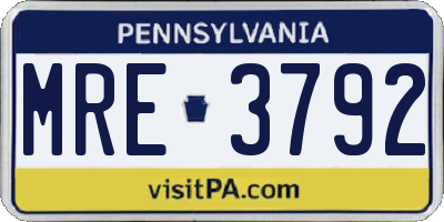 PA license plate MRE3792