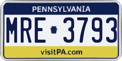 PA license plate MRE3793