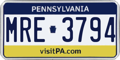 PA license plate MRE3794