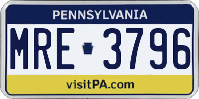 PA license plate MRE3796