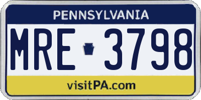 PA license plate MRE3798
