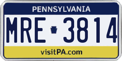 PA license plate MRE3814