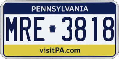 PA license plate MRE3818