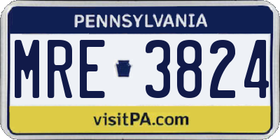 PA license plate MRE3824