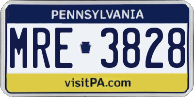 PA license plate MRE3828