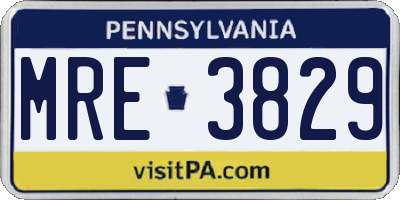 PA license plate MRE3829