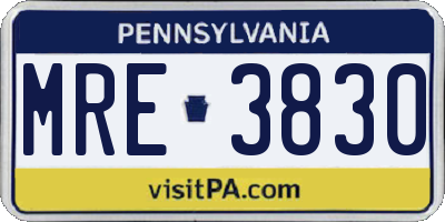 PA license plate MRE3830