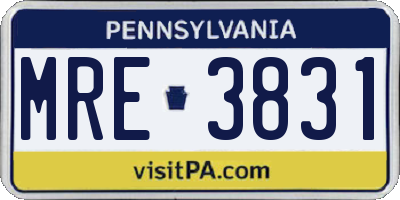 PA license plate MRE3831