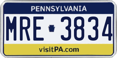PA license plate MRE3834