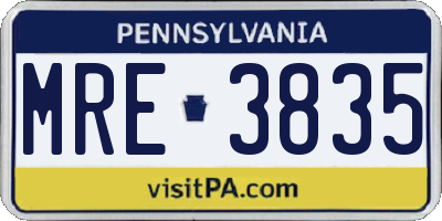 PA license plate MRE3835