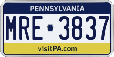 PA license plate MRE3837