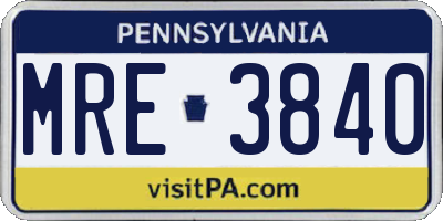 PA license plate MRE3840