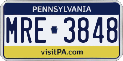 PA license plate MRE3848