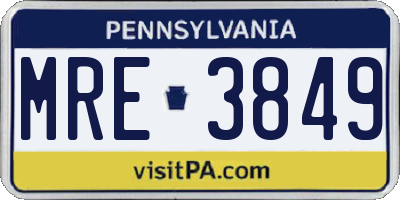 PA license plate MRE3849