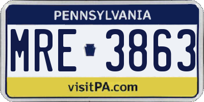 PA license plate MRE3863