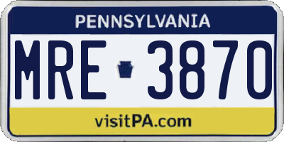 PA license plate MRE3870