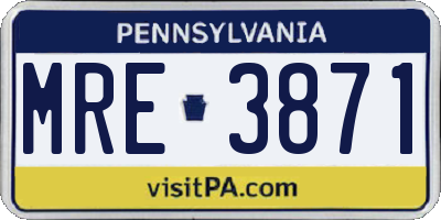 PA license plate MRE3871
