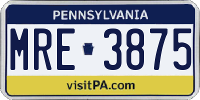 PA license plate MRE3875