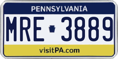 PA license plate MRE3889
