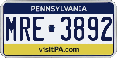 PA license plate MRE3892