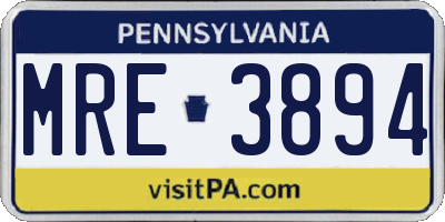 PA license plate MRE3894