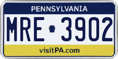PA license plate MRE3902