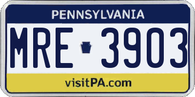 PA license plate MRE3903