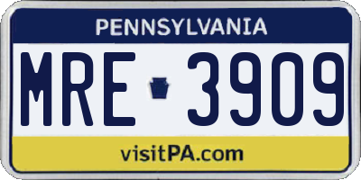 PA license plate MRE3909