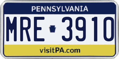 PA license plate MRE3910
