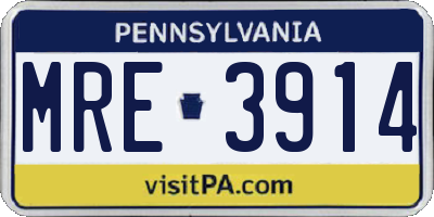 PA license plate MRE3914