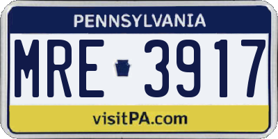 PA license plate MRE3917
